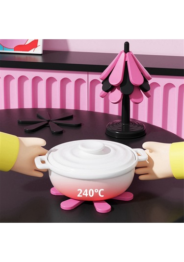 Silikon Altlık Seti Sıcak Tencereler İçin Yalıtımlı Tencere Altlıkları Pembe Ve Siyah Pembe  -  Siyah