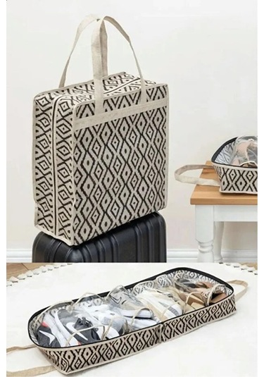 Bohe Ayakkabı Çantası- Valize Asılır Düzenleyici Çanta-seyahat Çantası Bej