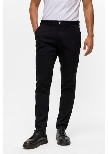 Süvari Siyah Slim Armürlü Pantolon Siyah