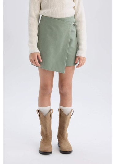 DeFacto Kız Çocuk Gabardin Şort Etek D9302A825SPGN1107 Yeşil