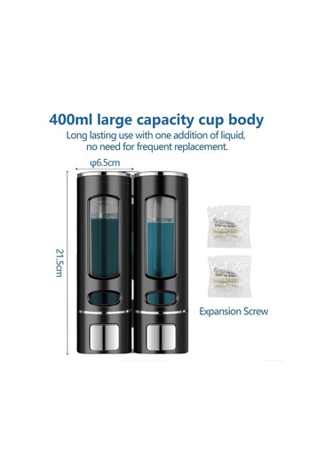 2 Adet Siyah 400 Ml El Dezenfektanı Sabunluk Manuel Şampuan Sıvı Tutucu Banyo Mutfak Lavabo Oteller Siyah