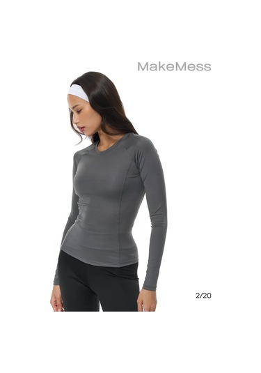 Make Mess Spor Dar Kesim Uzun Kollu Üst 298675840 Gri