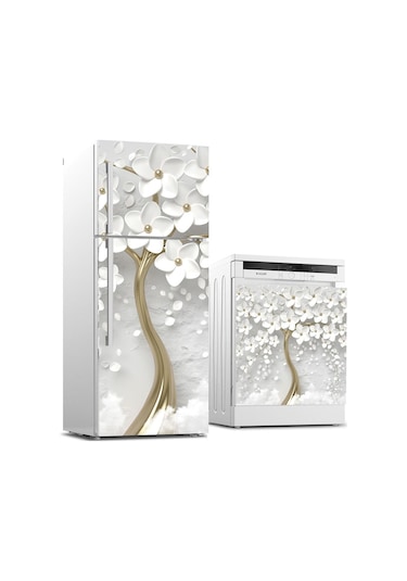 Buzdolabı Ve Bulaşık Makinası Beyaz Eşya Sticker Kaplama 3D Beyaz (540884428)