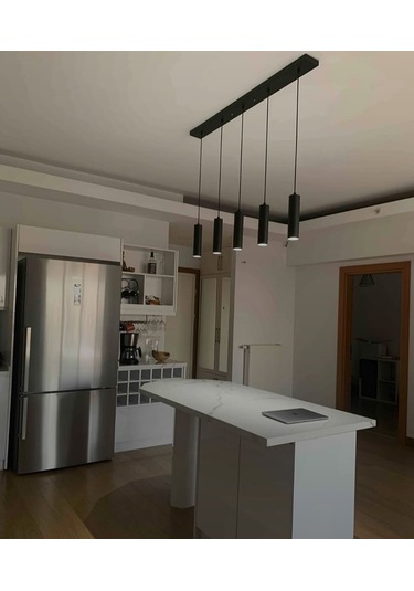 Mylights Ampullü Sıralı Masa Üstü Beşli Sarkıt Avize Gu10 Led Ampul. Gün İsigi Dahildir Siyah