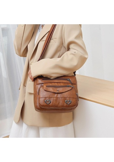 Leezsing Kadın Retro Omuz Çantası Ayarlanabilir Omuz Askıları Kalp Dekor Askılı Çanta Çok Cepli Çok Amaçlı Diğer