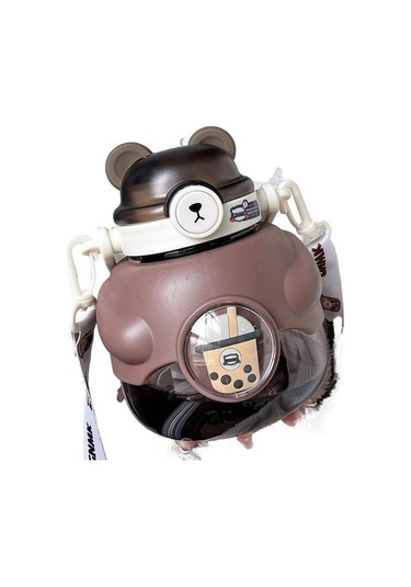 Dream Maker 1100 Ml Büyük Kapasiteli Sevimli Ayı Plastik Içme Bardağı Rj67jo Kahverengi