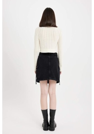 Defacto Fashion Fit Kargo Cepli Jean Mini Etek D4421AX24AUNM40 Siyah