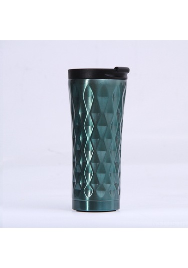 Jeemson 500ml Yeşil 304 Çelik İkili Katmanlı Vakumlu Termos Bardak, Araçlı Kahve/çay İçmecesi, Taşınabilir, Isı/sıcak Tutucu, Modern Elmas Desenli Diğer