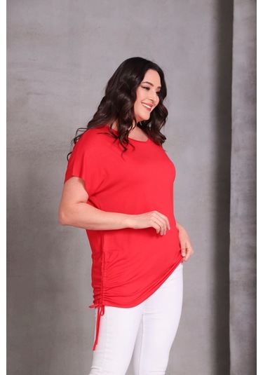 Kolu Eteği Büzmeli Bluz Kırmızı