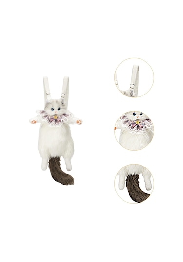 Suntek Sevimli Doldurulmuş Kedi Şekilli Sırt Çantası Gri