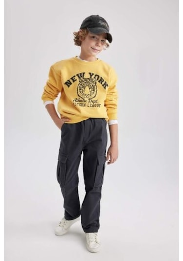 DeFacto Erkek Çocuk Bisiklet Yaka Baskılı Sweatshirt B7822A8NSYL275 Sarı