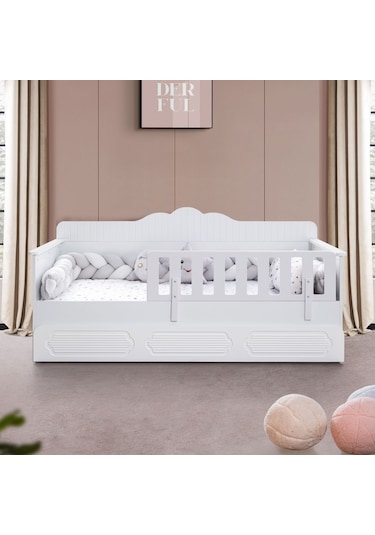 Flower Çocuk Odası Takımı, Flower Yavrulu Karyola, 3 Kapaklı Dolap - Beyaz Renkli