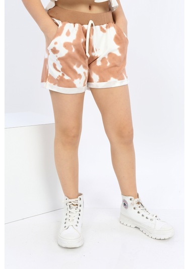 Toontoy Kız Çocuk Batikli Şort Kahverengi