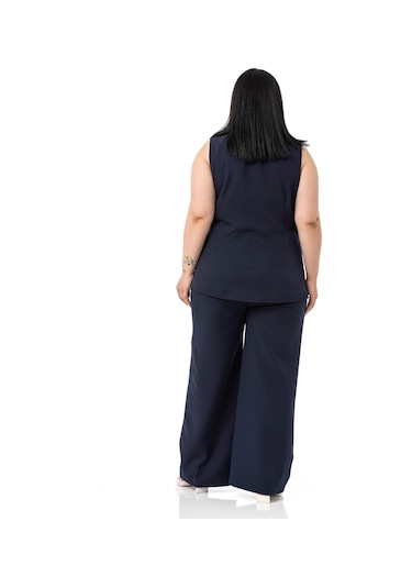 Büyük Beden Kaplama Düğmeli Yelek Pantolon Lacivert İkili Takım Lacivert