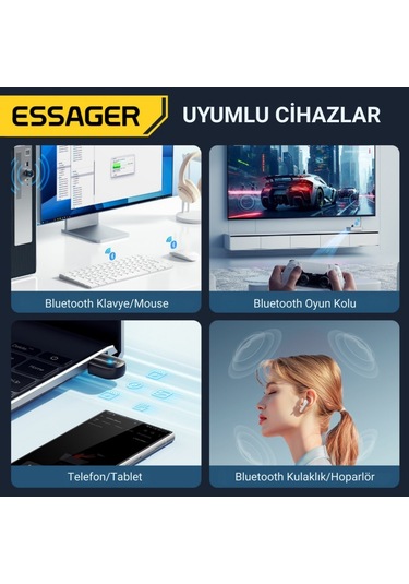 Essager Bluetooth 5.3 Sürücüsüz Tak-çalıştır Bluetooth Adaptörü, Tv, Pc, Kulaklık, Ses Sitemi Uyumlu