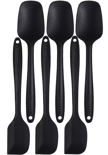 Silikon Kaşık Spatula Seti 6lı Yanmaz Yapışmaz Çizmez Siyah 27cm