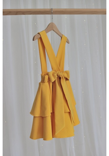 Kız Çocuk Helen Sarı Askılı Kat Kat Bağlama Jile  Elbise