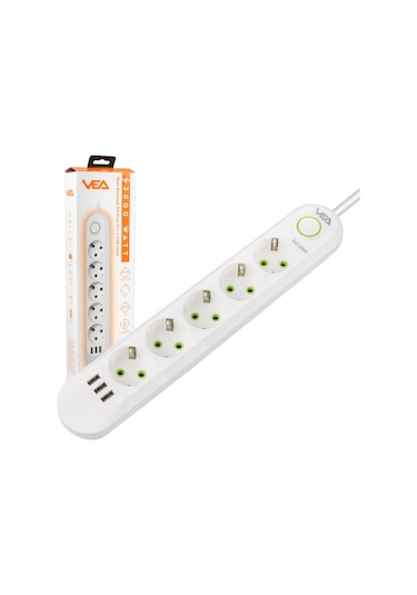 Vea Va-21562 Akım Korumalı Priz 5 Li 1.5 Metre Uzatma Kablosu Usb Li Isıya Dayanıklı 3-16 Amper Anahtarlı