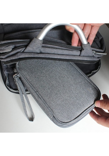 Vkemall İki Katlı Dijital Aksesuar Organizer - Siyah Orta Boy, Su Geçirmez Oxford, Kablo-şarj Aleti Saklama Çantası