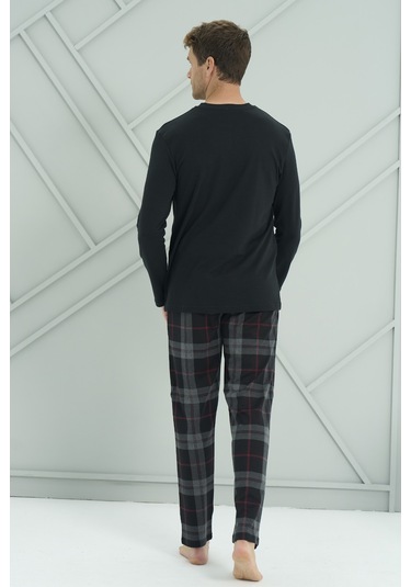 Erkek Interlok Penye Uzun Kol Pijama Takımı 2233 Siyah Siyah