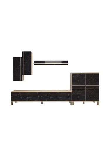 Decoraktiv Eko 6 Mdf Std Krom Ayaklı Tv Ünitesi Tv Sehpası Beyaz - Siyah Mermer