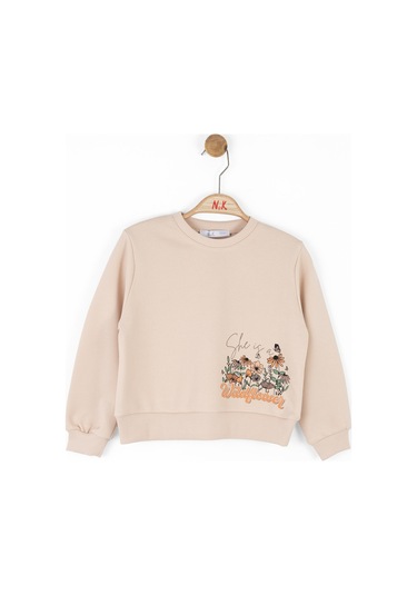 Nk Kids 37516 Kız Çocuk Krem House Flowers Sweat Krem