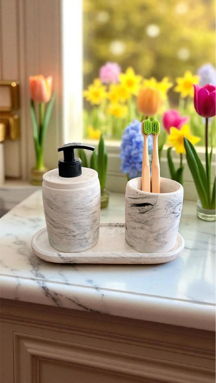 Marble Serisi Beton Banyo Seti Gri