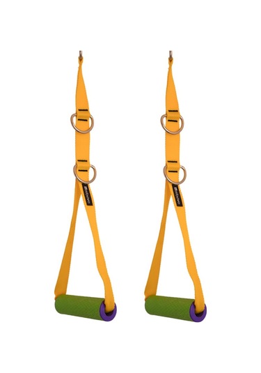 Rebuwo 3 Kademeli Ayarlanabilir Cable Cross Elciği 1 Çift - Yeşil-mor Tutacaklı Sarı Fitness Ağırlık Çekiş / Reformer Egzersiz Aparatı 44cm