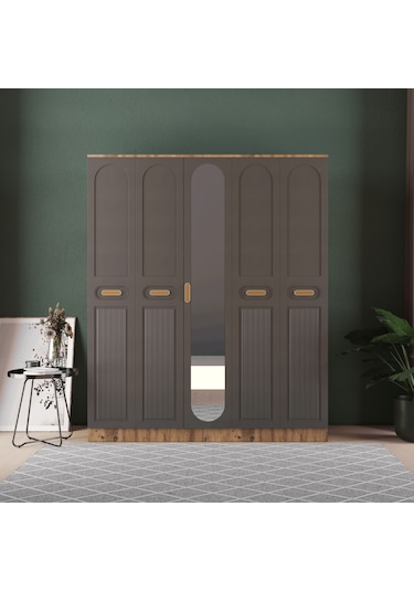 Pera 5 Kapaklı Eko Gardırop - Mdf Kapak Antrasit
