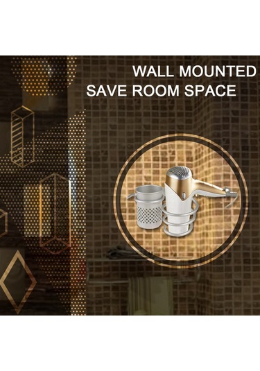 Lemestar Duvar Tipi Aluminyum Saç Kurutucu Tutucu - Banyo Taşınabilir Alet Depolama Rafı Gümüş Renkli