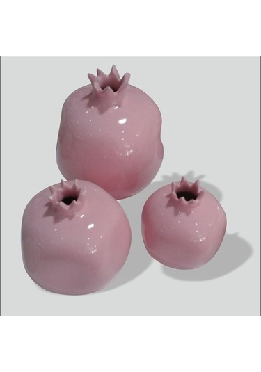 Seramik 3 Lü Pudra Pembe Bereket Narı Biblo 15Cm - 12Cm - 8 Cm
