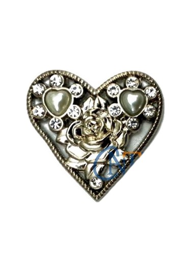 Taşlı Kalp Broş, Kutu, Sandık Süsü - Nikel, 10 Adet Tdrtr ANTİK