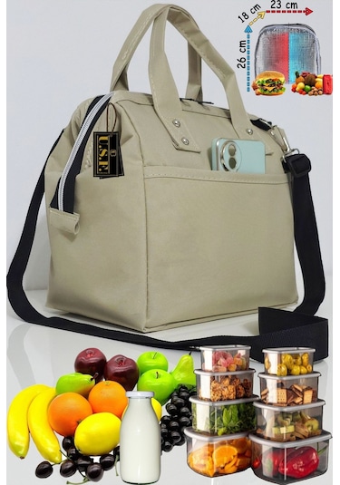 Anne Bebek Askılı Taşıma Çantası Isı Yalıtımlı Termal Yemek, Mama, Beslenme, Gıda Çantası Krem