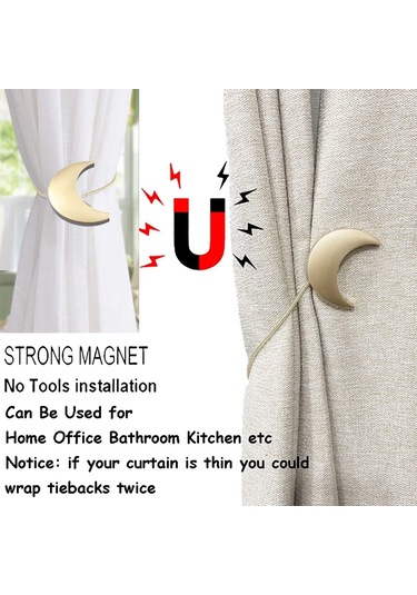 Manyetik Metal Perde Bağları, 1 Çift, Ay Şeklinde Metal Perde Klipsleri, İp, Sanat, Menisküs, Altın, Ev Ofisi İçin Perde Bağları Diğer