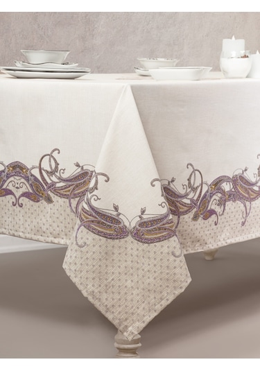 Cotton Box Pano Baskılı Masa Örtüsü Nels Bej 170x170