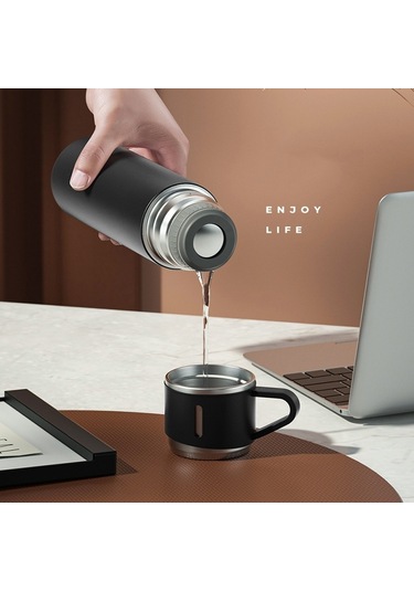 500ml 304 Paslanmaz Çelik Termos Kupası Taşınabilir İş Çay Kupası, Özellik: Hediye Kutusu Seti Gri