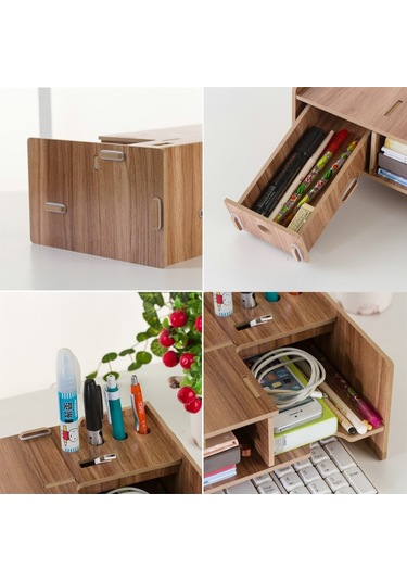 Sones Lcd Ekran Güçlendirici Ahşap Klavye Rafı Masaüstü Depolama Rafı Rafı Kiraz Ağacı