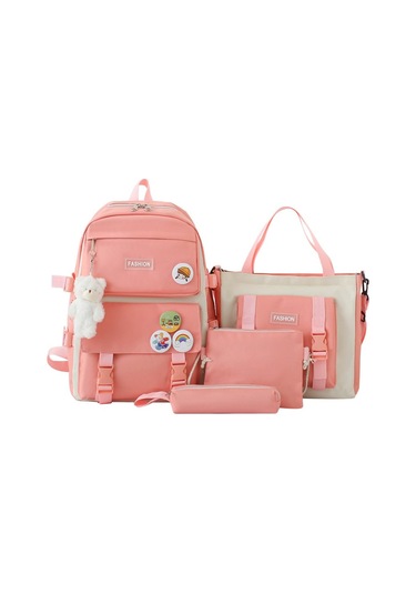 4 Parçalı Şık Ve Dayanıklı Okul Çantası Seti İlkokul, Ortaokul, Lise Ve Üniversite Öğrencileri İçin Ergonomik Sırt Çantası, Modaya Uygun Kanvas Tasarım Pembe