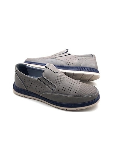 Derilax Hakiki Nubuk Deri Gri Renk Erkek Ayakkabı-Gri