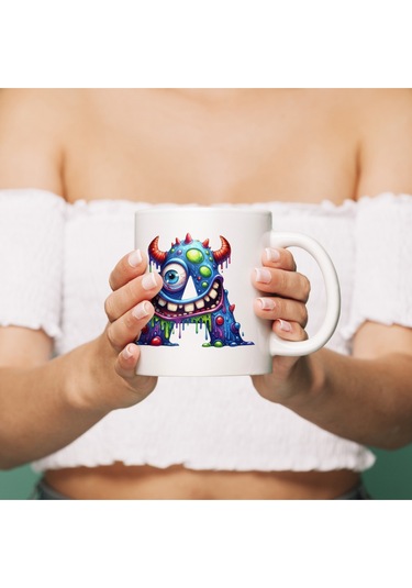 A Harfi Bardak, Sevimli Canavarlar Harflı Bardak Hediyesi Porselen Beyaz