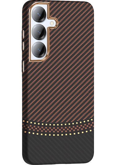 Toyigoo Galaxy Uyumlu S25 Kılıf M-safe Şarj Özellikli Karbon Fiber Görünümlü Gros Kapak - D Desert Titanyum