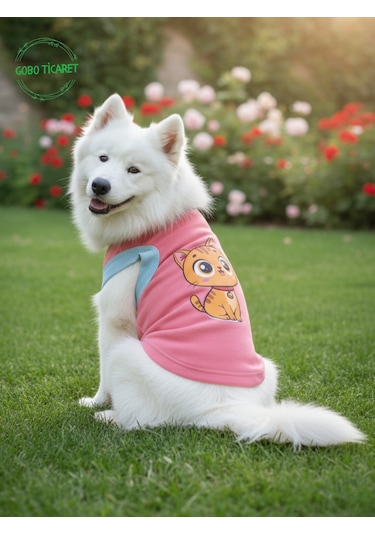Gobo Yumuşacık Şeker Pembe Kedi Ve Köpek Kıyafeti Elbisesi Sarı Kedi Baskılı - Xs, S, M, L Beden