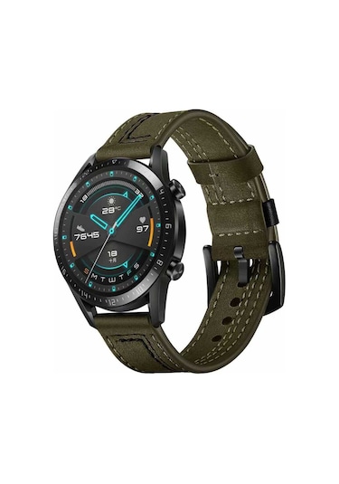 Huawei Watch Gt 3 46mm Uyumlu Krd-19 Deri Ucy Kordon-yeşil