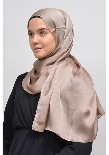 Altobeh Janjan Şık Parlak Saten Dokulu Kadın Tesettür Abiye Şifon Şal - Toprak