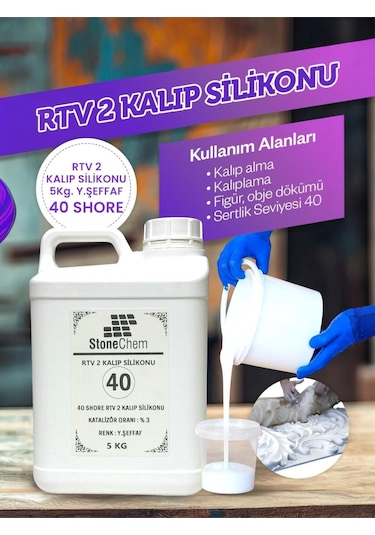 Yüksek Kalite 1. Sınıf Rtv 2 Kalıp Silikonu 5 Kg Yarı Şeffaf 40 Shore 5 KG