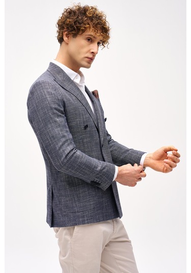 Erkek Lacivert Slım Fıt / Dar Kalıp Geniş Kırlangıç Ceket-16412 Lacivert