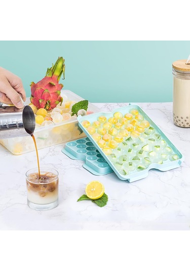 Hangfox Pratik 2 Katlı Buz Küpü Kalıbı Seti - Kapaklı Ve Saklama Kutusu İle Mavi