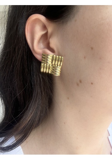 Geometrik Vintage Küpe Altın