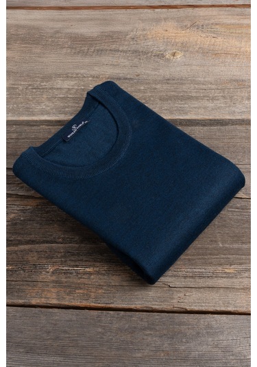 Woolen World Bisiklet Yaka Battal Büyük Boy Yünlü Triko Kazak İndigo