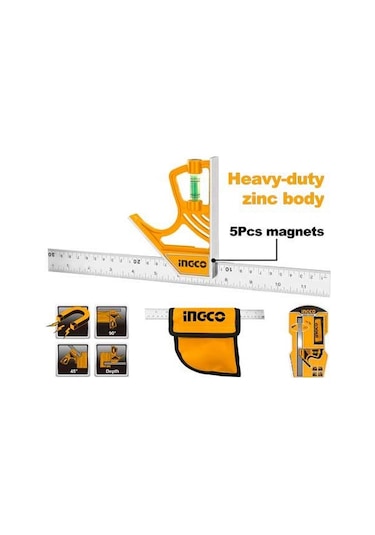 Ingco HSR530255 Manyetik Kilit Kombinasyonlu Çelik Cetvel